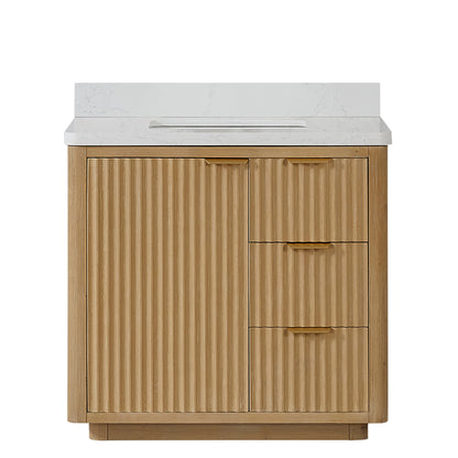 Vinnova, Cádiz 36in. Free-standing Single Bathroom Vanity in Washed Ash Grey with Composite top in Lightning White