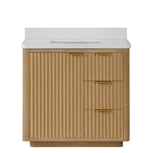 Vinnova, Cádiz 36in. Free-standing Single Bathroom Vanity in Washed Ash Grey with Composite top in Lightning White