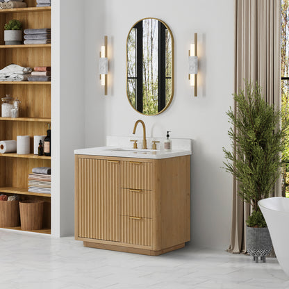 Vinnova, Cádiz 36in. Free-standing Single Bathroom Vanity in Washed Ash Grey with Composite top in Lightning White