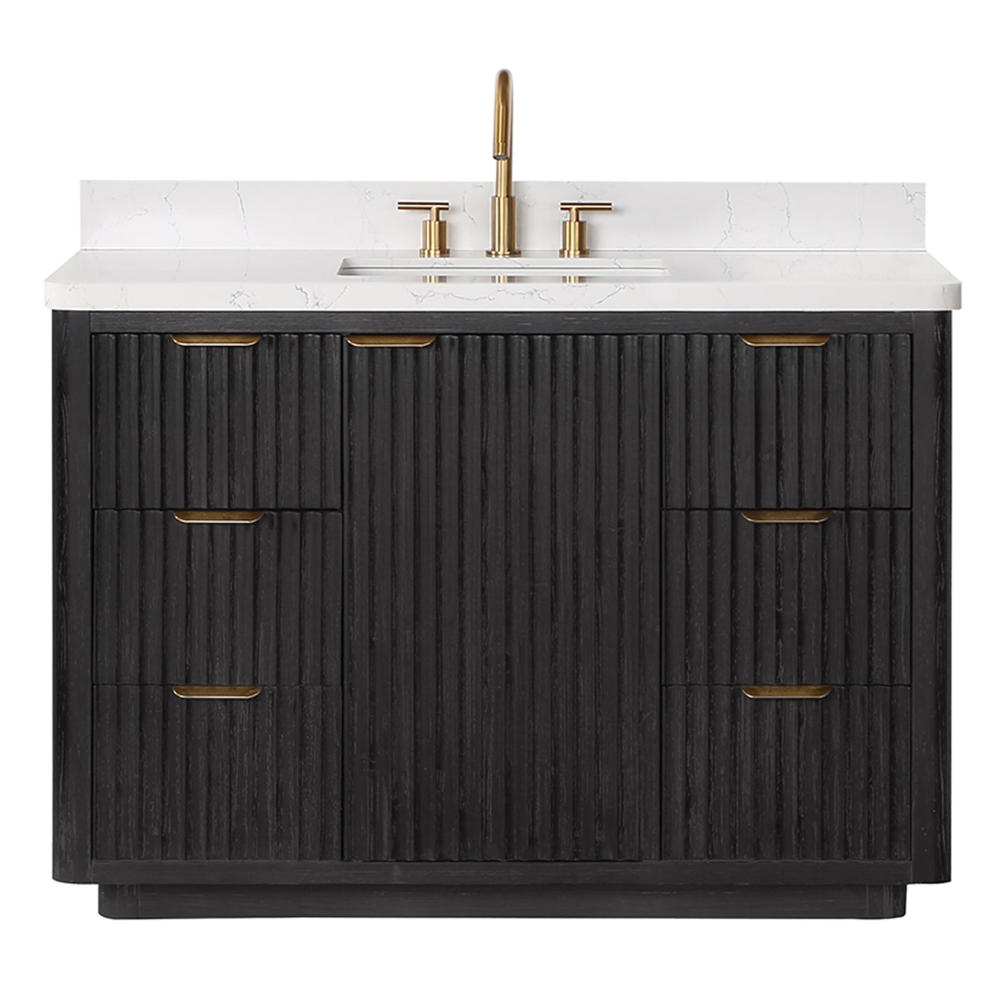Vinnova, Cádiz 48in. Free-standing Single Bathroom Vanity in Fir Wood Black with Composite top in Lightning White