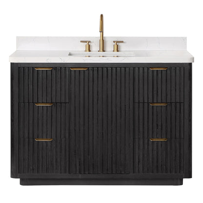 Vinnova, Cádiz 48in. Free-standing Single Bathroom Vanity in Fir Wood Black with Composite top in Lightning White