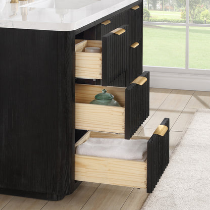 Vinnova, Cádiz 48in. Free-standing Single Bathroom Vanity in Fir Wood Black with Composite top in Lightning White