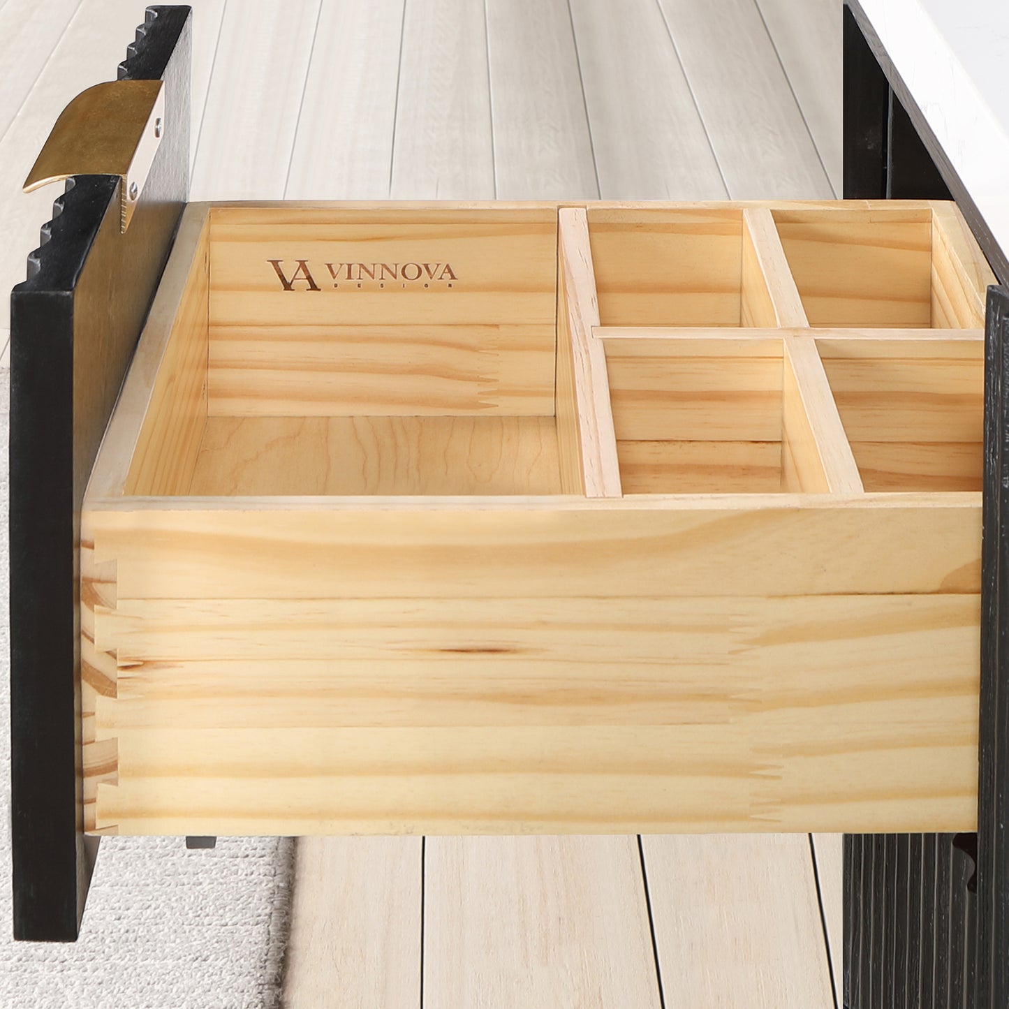 Vinnova, Cádiz 48in. Free-standing Single Bathroom Vanity in Fir Wood Black with Composite top in Lightning White