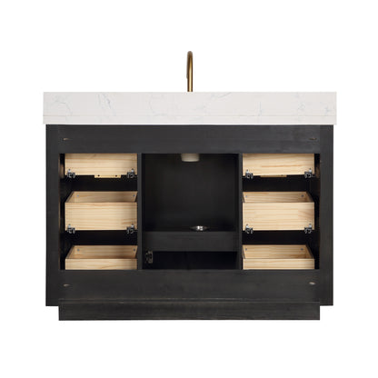 Vinnova, Cádiz 48in. Free-standing Single Bathroom Vanity in Fir Wood Black with Composite top in Lightning White