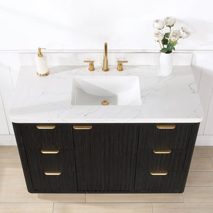 Vinnova, Cádiz 48in. Free-standing Single Bathroom Vanity in Fir Wood Black with Composite top in Lightning White