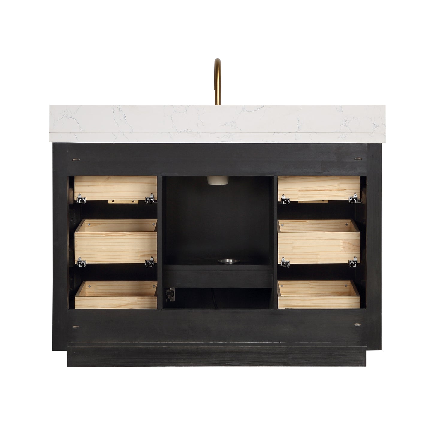 Vinnova, Cádiz 48in. Free-standing Single Bathroom Vanity in Fir Wood Black with Composite top in Lightning White and Mirror