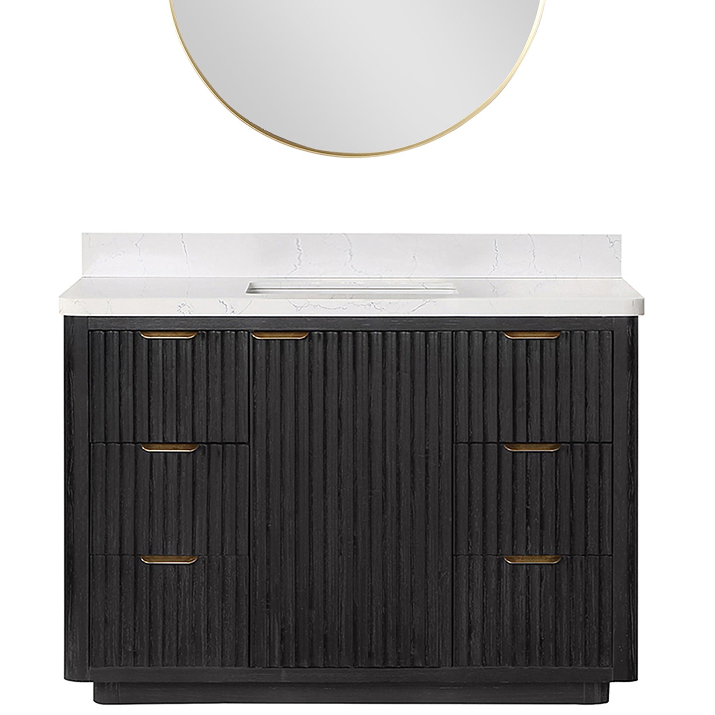 Vinnova, Cádiz 48in. Free-standing Single Bathroom Vanity in Fir Wood Black with Composite top in Lightning White and Mirror