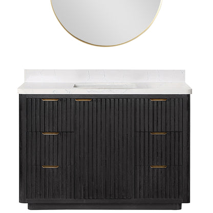 Vinnova, Cádiz 48in. Free-standing Single Bathroom Vanity in Fir Wood Black with Composite top in Lightning White and Mirror