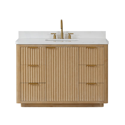 Vinnova, Cádiz 48in. Free-standing Single Bathroom Vanity in Washed Ash Grey with Composite top in Lightning White