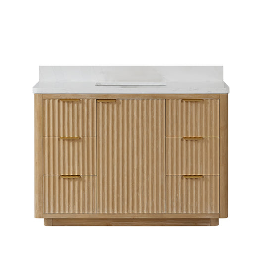 Vinnova, Cádiz 48in. Free-standing Single Bathroom Vanity in Washed Ash Grey with Composite top in Lightning White
