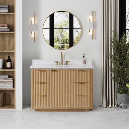 Vinnova, Cádiz 48in. Free-standing Single Bathroom Vanity in Washed Ash Grey with Composite top in Lightning White and Mirror