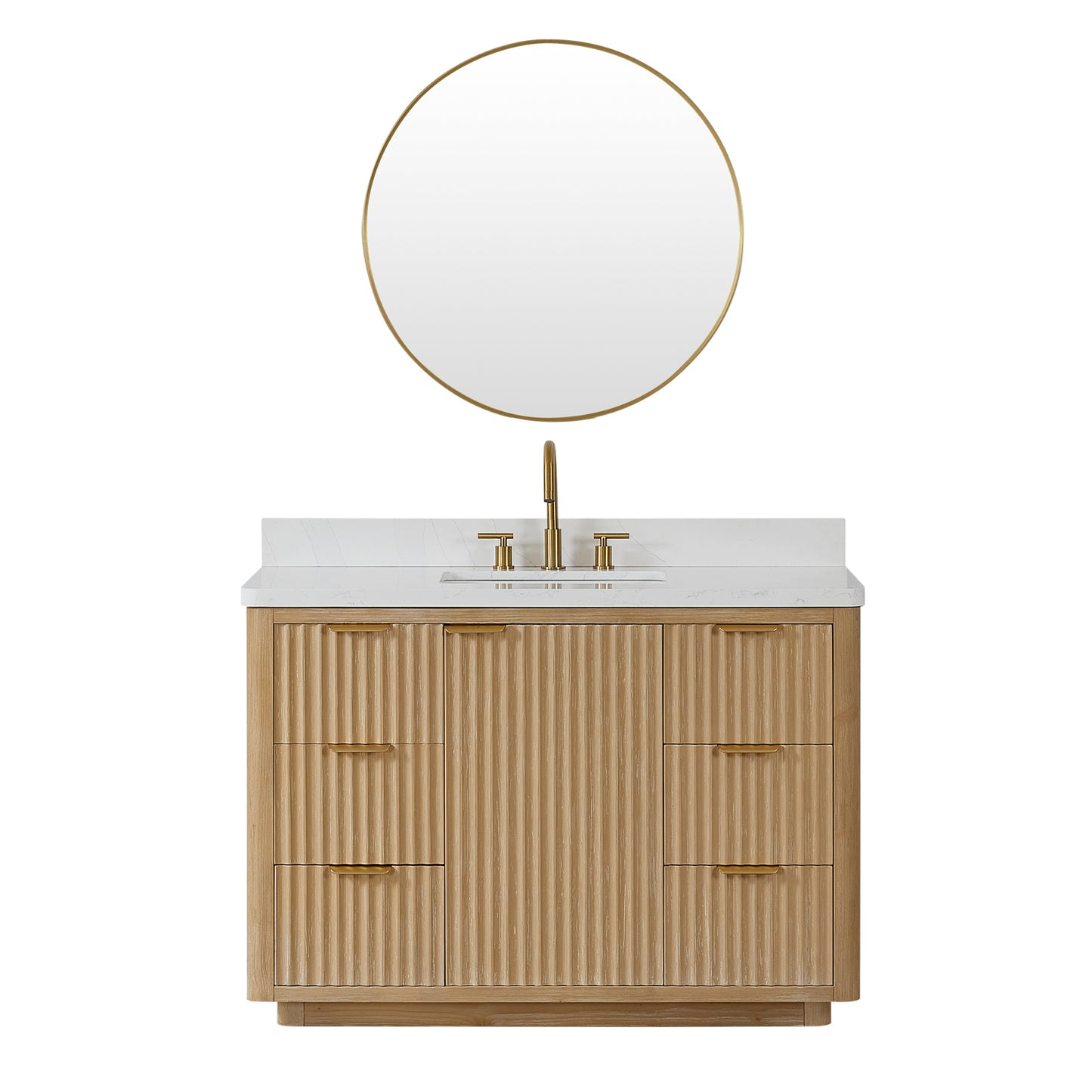 Vinnova, Cádiz 48in. Free-standing Single Bathroom Vanity in Washed Ash Grey with Composite top in Lightning White and Mirror