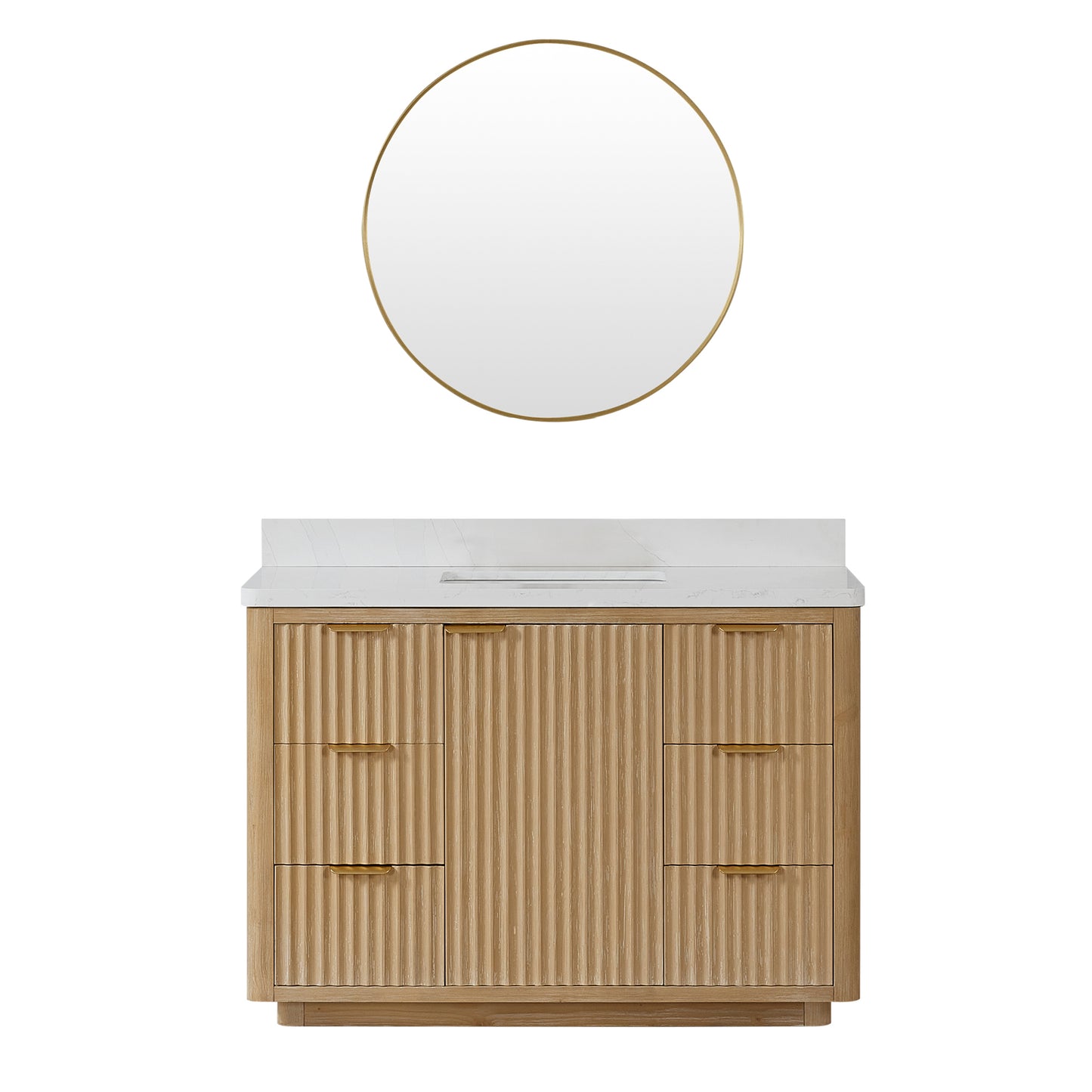 Vinnova, Cádiz 48in. Free-standing Single Bathroom Vanity in Washed Ash Grey with Composite top in Lightning White and Mirror