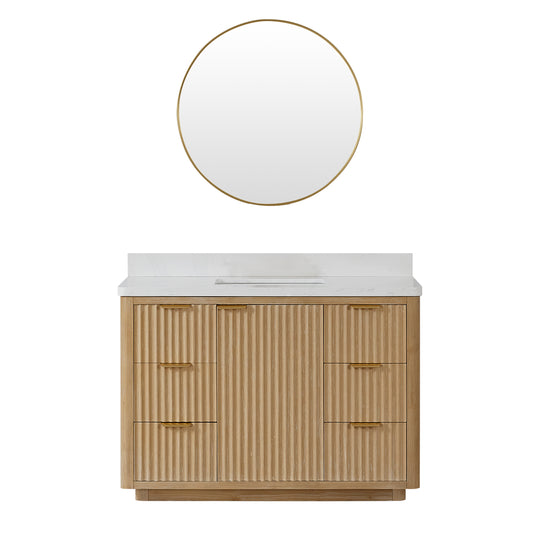Vinnova, Cádiz 48in. Free-standing Single Bathroom Vanity in Washed Ash Grey with Composite top in Lightning White and Mirror