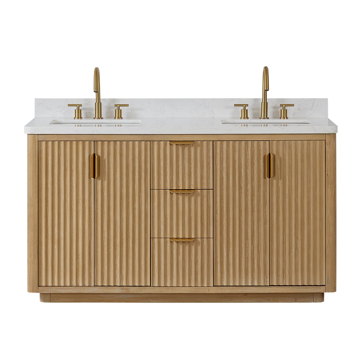 Vinnova, Cádiz 60in. Free-standing Double Bathroom Vanity in Washed Ash Grey with Composite top in Lightning White