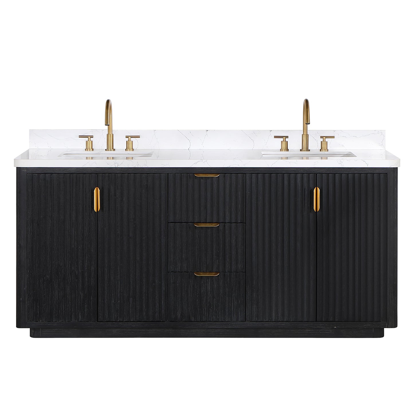 Vinnova, Cádiz 72in. Free-standing Double Bathroom Vanity in Fir Wood Black with Composite top in Lightning White