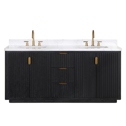 Vinnova, Cádiz 72in. Free-standing Double Bathroom Vanity in Fir Wood Black with Composite top in Lightning White