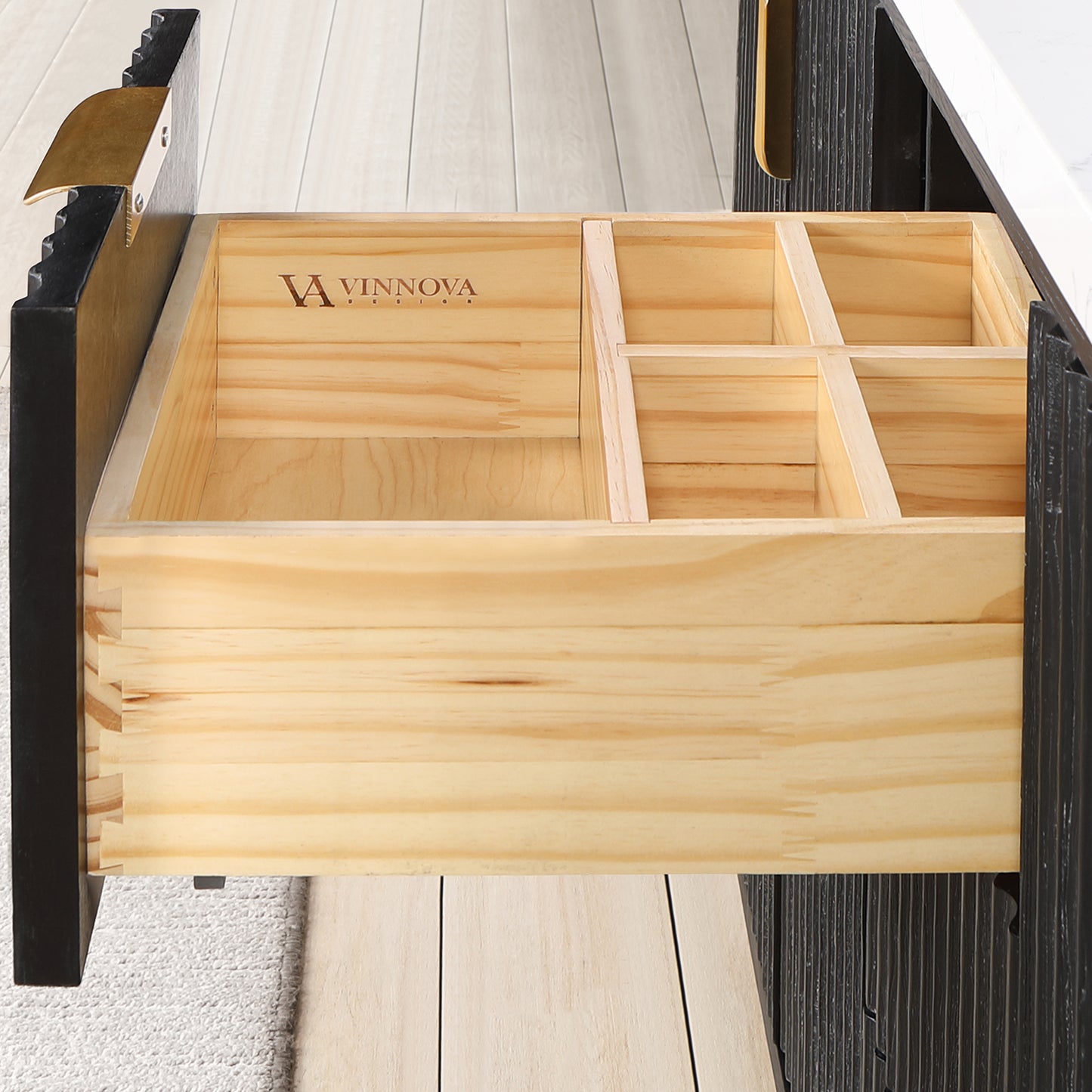 Vinnova, Cádiz 72in. Free-standing Double Bathroom Vanity in Fir Wood Black with Composite top in Lightning White