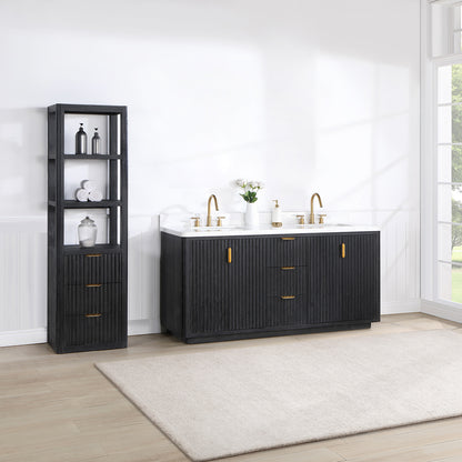 Vinnova, Cádiz 72in. Free-standing Double Bathroom Vanity in Fir Wood Black with Composite top in Lightning White