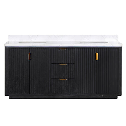 Vinnova, Cádiz 72in. Free-standing Double Bathroom Vanity in Fir Wood Black with Composite top in Lightning White