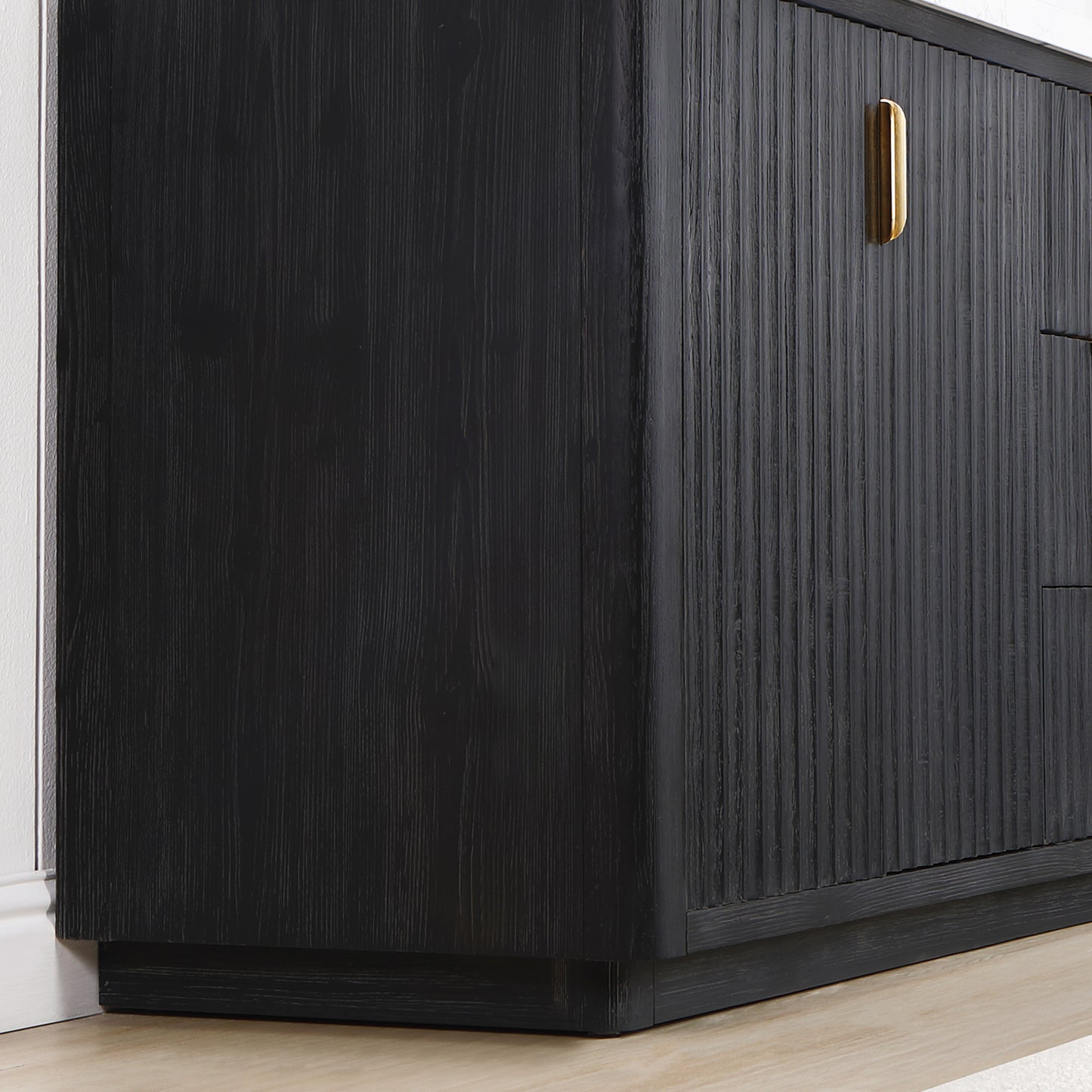 Vinnova, Cádiz 72in. Free-standing Double Bathroom Vanity in Fir Wood Black with Composite top in Lightning White and Mirror