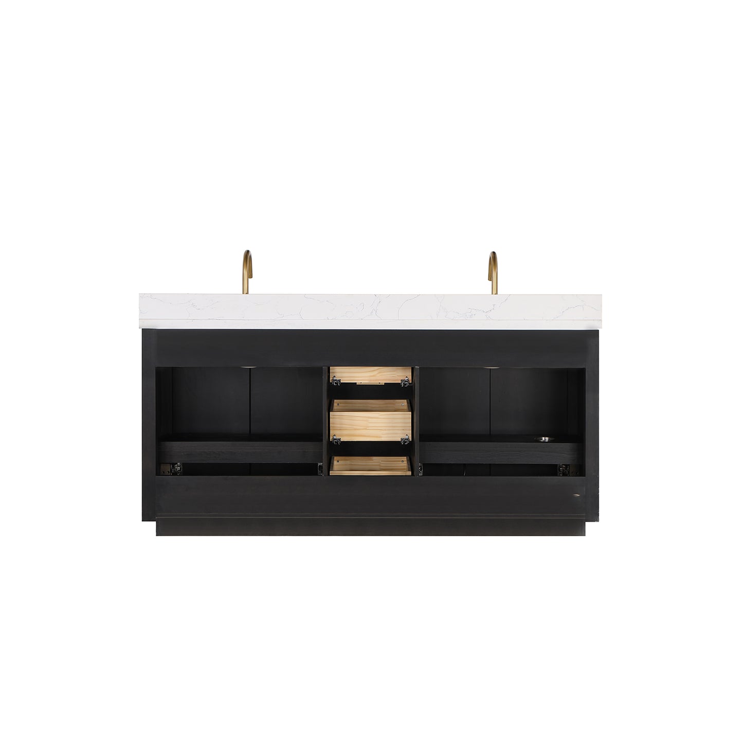 Vinnova, Cádiz 72in. Free-standing Double Bathroom Vanity in Fir Wood Black with Composite top in Lightning White and Mirror