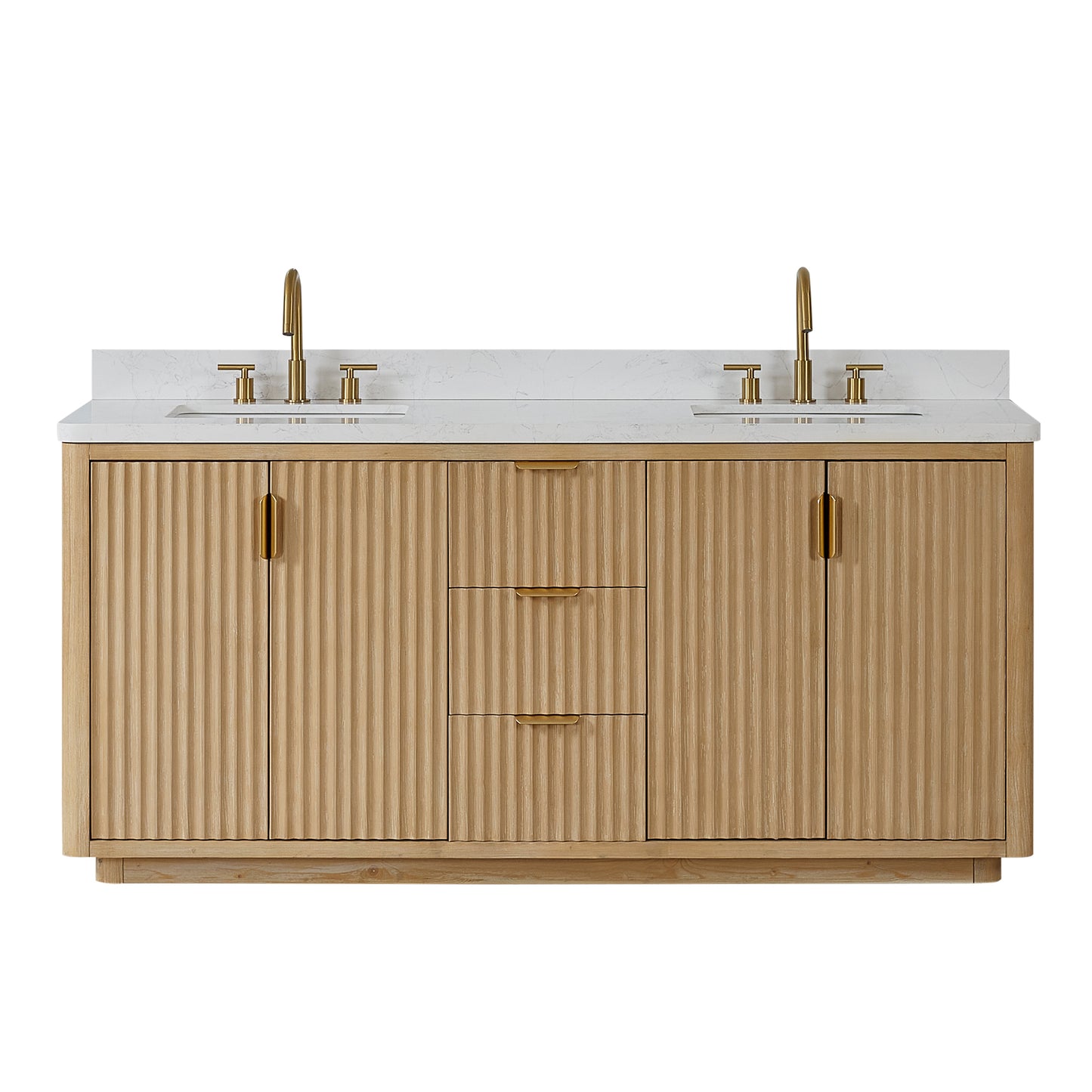 Vinnova, Cádiz 72in. Free-standing Double Bathroom Vanity in Washed Ash Grey with Composite top in Lightning White