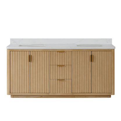 Vinnova, Cádiz 72in. Free-standing Double Bathroom Vanity in Washed Ash Grey with Composite top in Lightning White