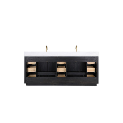 Vinnova, Cádiz 84in. Free-standing Double Bathroom Vanity in Fir Wood Black with Composite top in Lightning White