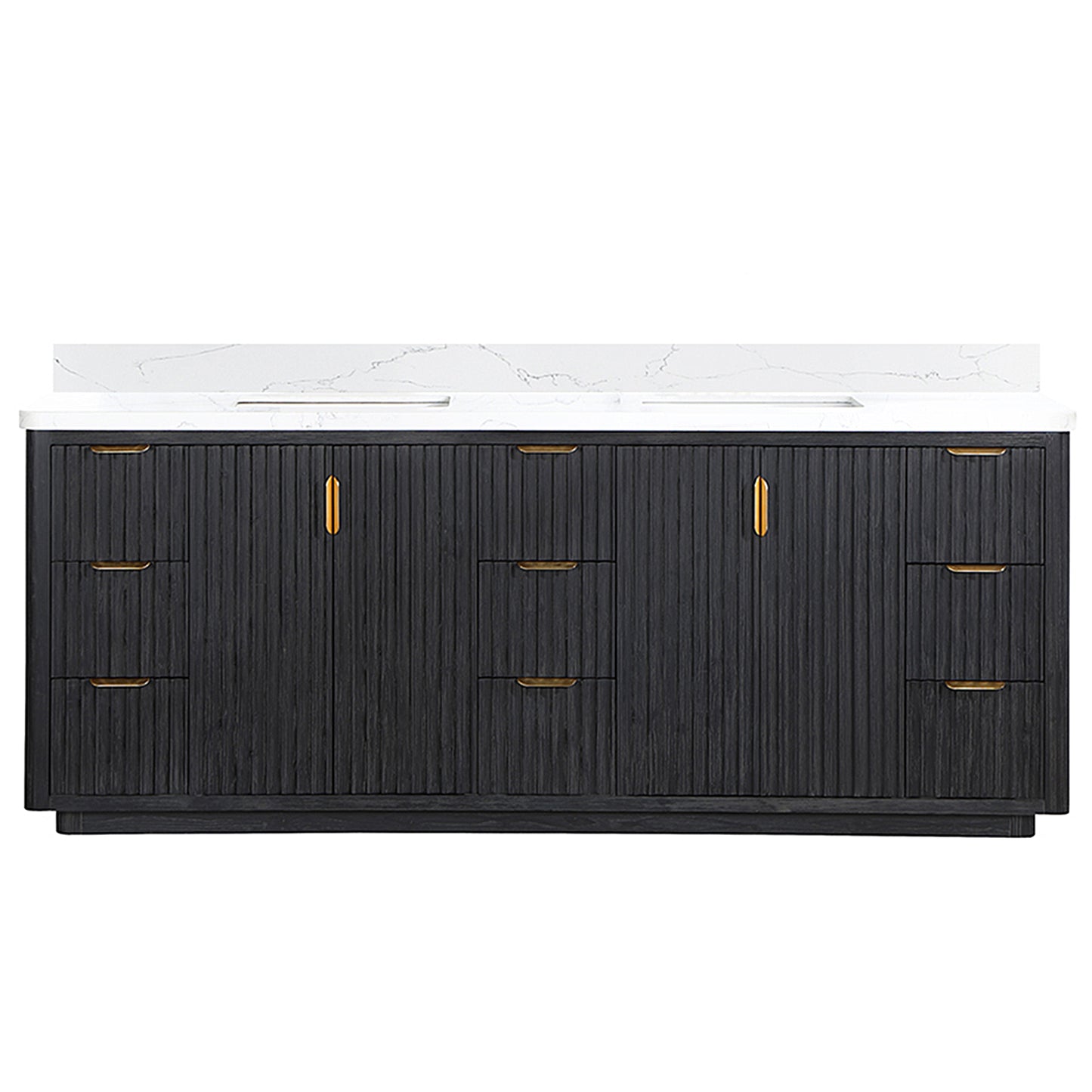 Vinnova, Cádiz 84in. Free-standing Double Bathroom Vanity in Fir Wood Black with Composite top in Lightning White