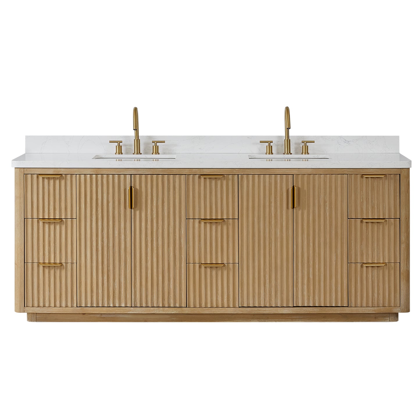 Vinnova, Cádiz 84in. Free-standing Double Bathroom Vanity in Washed Ash Grey with Composite top in Lightning White