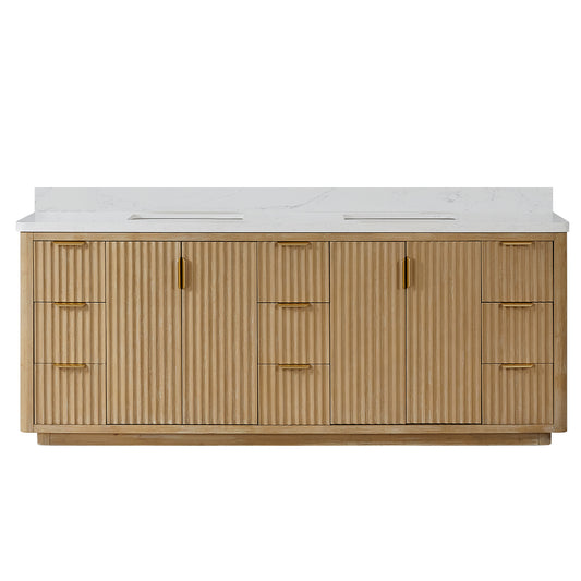 Vinnova, Cádiz 84in. Free-standing Double Bathroom Vanity in Washed Ash Grey with Composite top in Lightning White