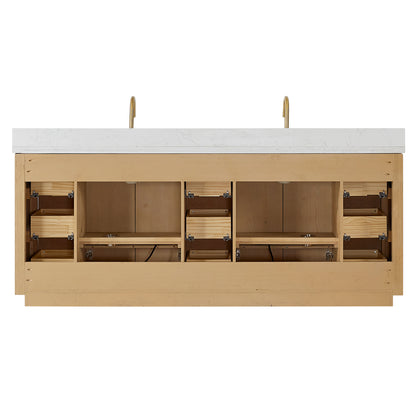 Vinnova, Cádiz 84in. Free-standing Double Bathroom Vanity in Washed Ash Grey with Composite top in Lightning White and Mirror