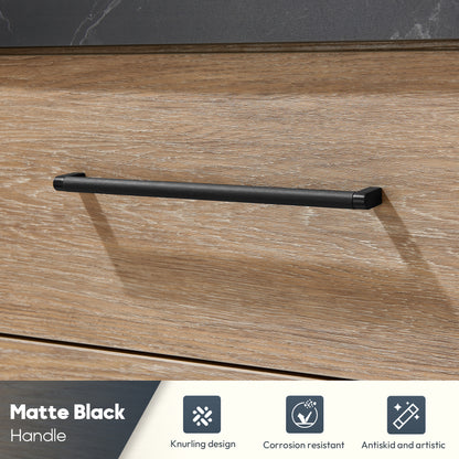 Vinnova, Trento 36A" Single Sink Bath Vanity in North American Oak with Black Sintered Stone Top with Concrete Sink