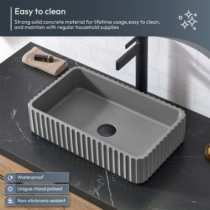 Vinnova, Trento 36A" Single Sink Bath Vanity in North American Oak with Black Sintered Stone Top with Concrete Sink