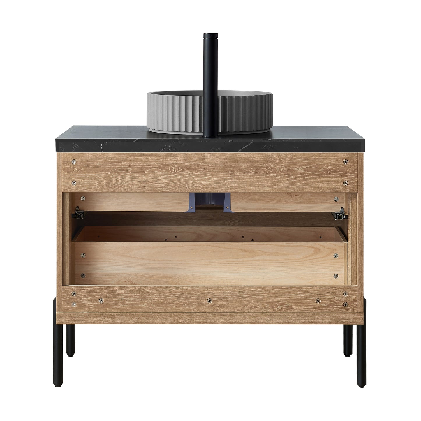 Vinnova, Trento 36B" Single Sink Bath Vanity in North American Oak with Black Sintered Stone Top with Concrete Sink