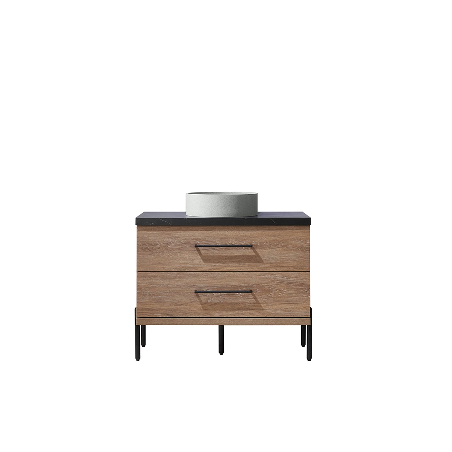 Vinnova, Trento 36" Single Sink Bath Vanity in North American Oak with Black Sintered Stone Top with Concrete Sink