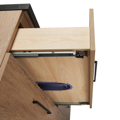 Vinnova, Trento 36" Single Sink Bath Vanity in North American Oak with Black Sintered Stone Top with Concrete Sink and Mirror