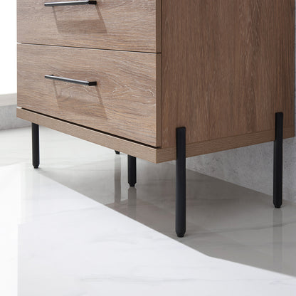 Vinnova, Trento 36" Single Sink Bath Vanity in North American Oak with Black Sintered Stone Top with Concrete Sink and Mirror