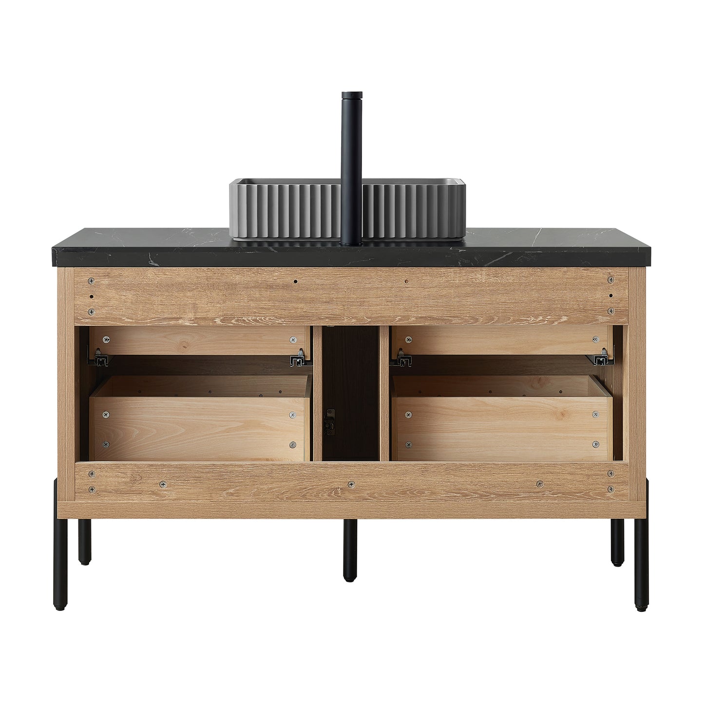 Vinnova, Trento 48A" Single Sink Bath Vanity in North American Oak with Black Sintered Stone Top with Concrete Sink
