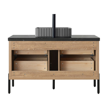 Vinnova, Trento 48A" Single Sink Bath Vanity in North American Oak with Black Sintered Stone Top with Concrete Sink