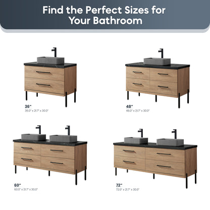 Vinnova, Trento 48A" Single Sink Bath Vanity in North American Oak with Black Sintered Stone Top with Concrete Sink