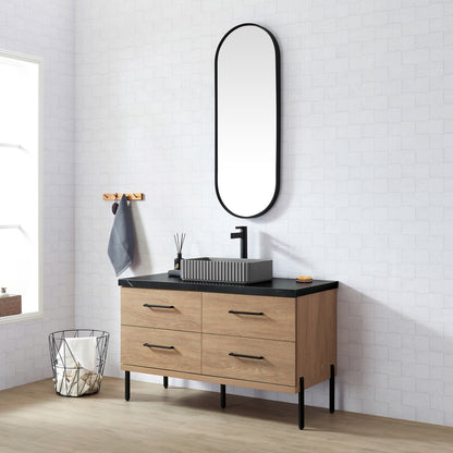 Vinnova, Trento 48A" Single Sink Bath Vanity in North American Oak with Black Sintered Stone Top with Concrete Sink