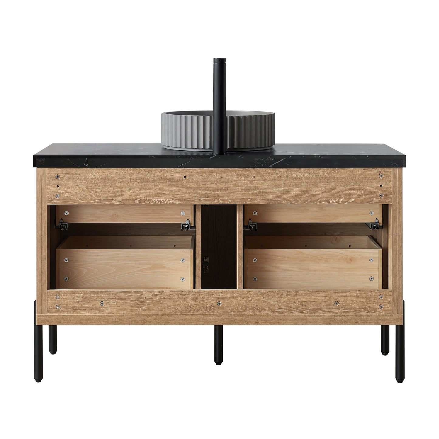 Vinnova, Trento 48B" Single Sink Bath Vanity in North American Oak with Black Sintered Stone Top with Concrete Sink