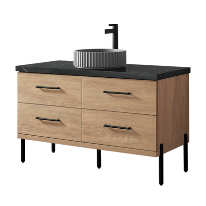 Vinnova, Trento 48B" Single Sink Bath Vanity in North American Oak with Black Sintered Stone Top with Concrete Sink