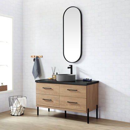 Vinnova, Trento 48B" Single Sink Bath Vanity in North American Oak with Black Sintered Stone Top with Concrete Sink