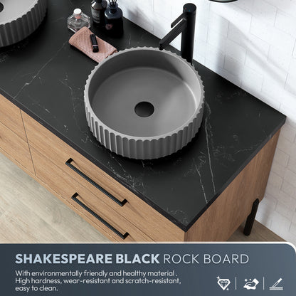 Vinnova, Trento 48B" Single Sink Bath Vanity in North American Oak with Black Sintered Stone Top with Concrete Sink