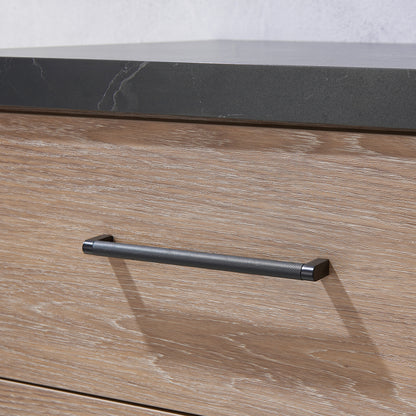 Vinnova, Trento 48" Single Sink Bath Vanity in North American Oak with Black Sintered Stone Top with Concrete Sink
