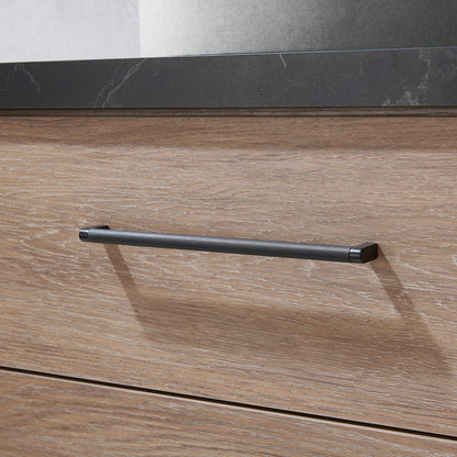 Vinnova, Trento 60" Double Sink Bath Vanity in North American Oak with Black Sintered Stone Top with Concrete Sink