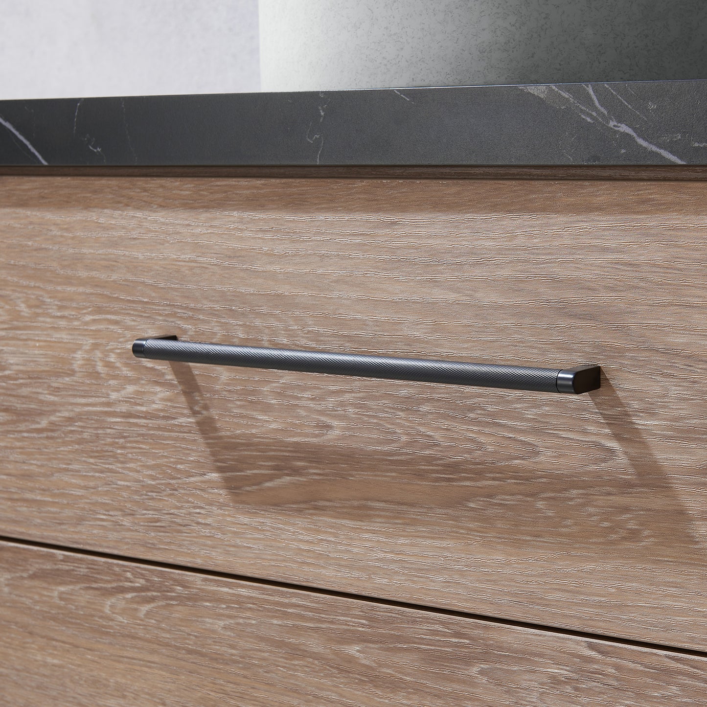 Vinnova, Trento 72" Double Sink Bath Vanity in North American Oak with Black Sintered Stone Top with Concrete Sink